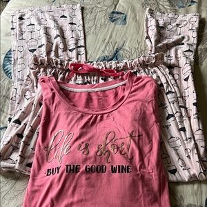 Pink Wine-Themed Pajama Set